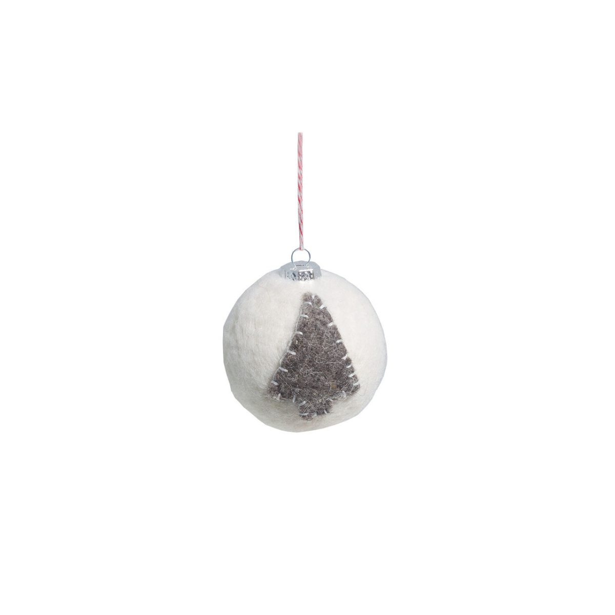 Weiße Weihanchtsbaumkugel mit grauem Weihnachtsbaum