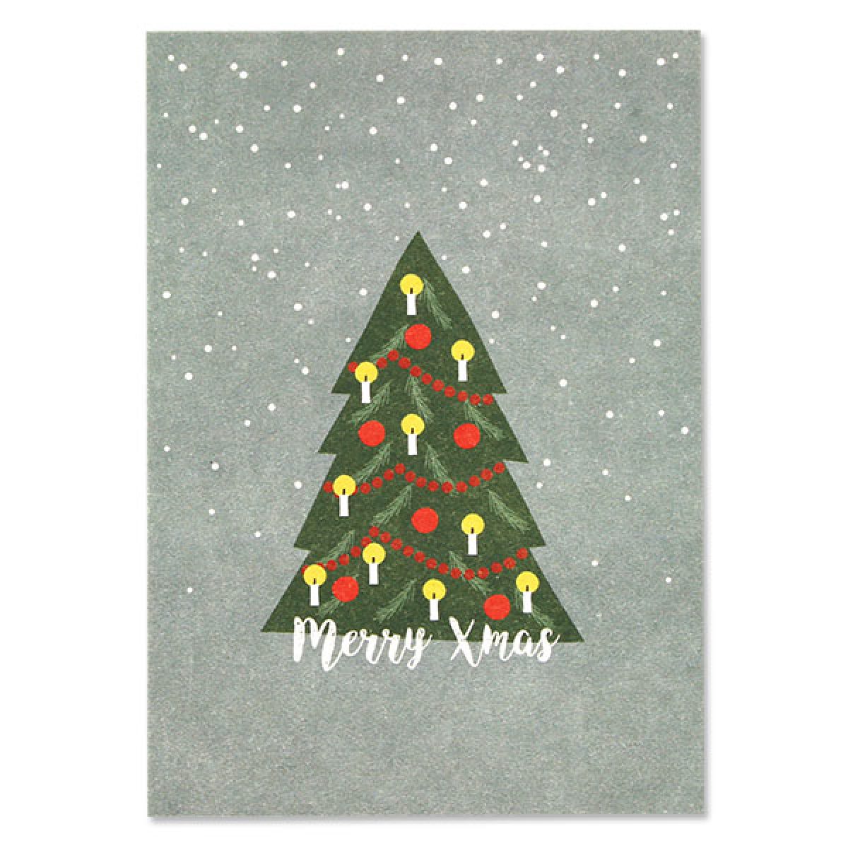 Postkarte Weihnachtsbaum und Schneeflocken – Merry Xmas ava&yves www.myhomeandmore.de
